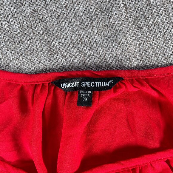 Unique Spectrum Blouse Top Women's 3X Boat Neck 3/4 Sleeve Red Lace Hem Casual - Picture 8 of 13